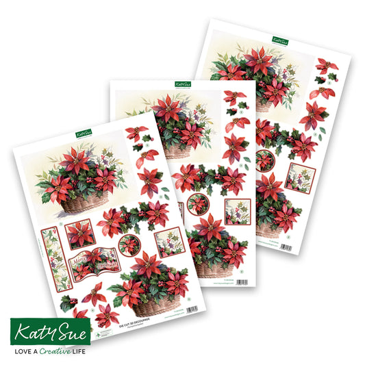 Die Cut Decoupage ‚Äì Poinsettia Basket (pack of 3)