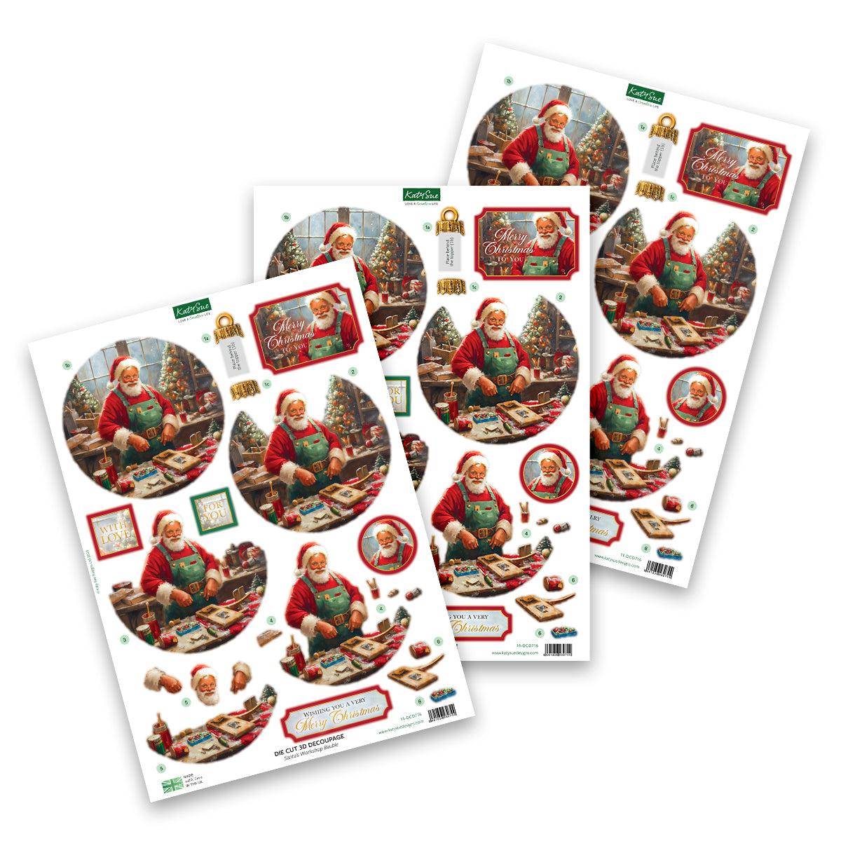 Die Cut Decoupage ‚Äì Santa's Workshop Bauble (pack of 3)