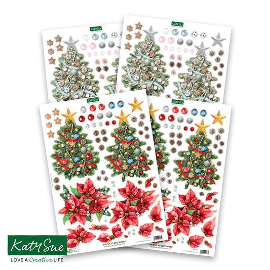 Die Cut Decoupage ‚Äì Poinsettia and Christmas Tree (Pack of 4)