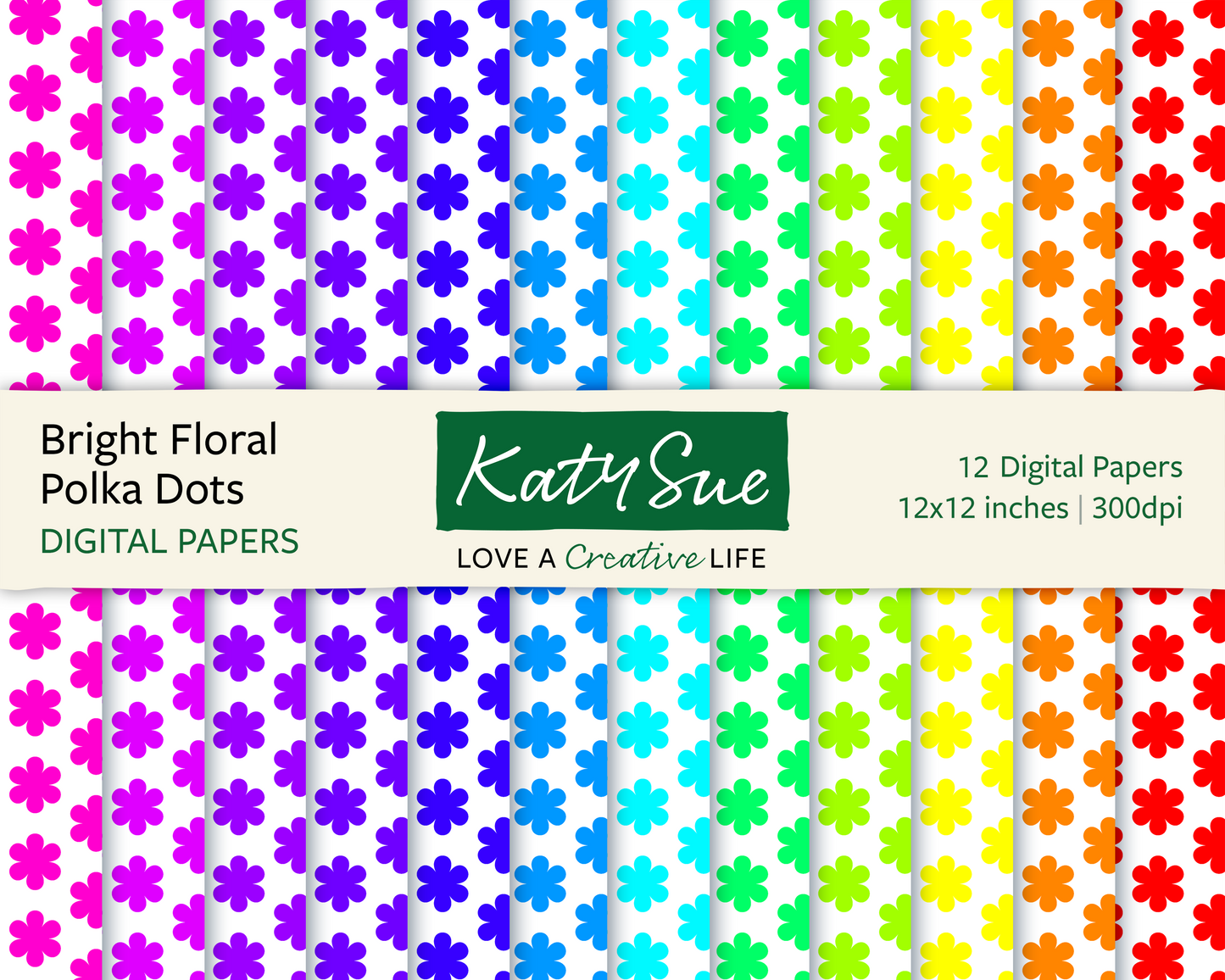 Bright Floral Polka Dots | 12x12 Digital Papers