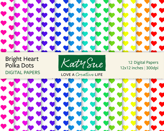 Bright Heart Polka Dots | 12x12 Digital Papers