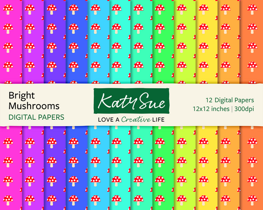 Bright Mushrooms | 12x12 Digital Papers