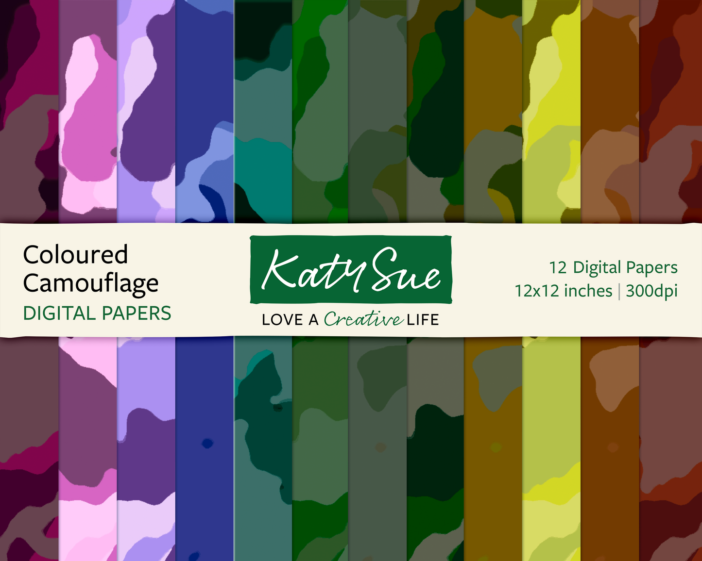 Coloured Camouflage | 12x12 Digital Papers