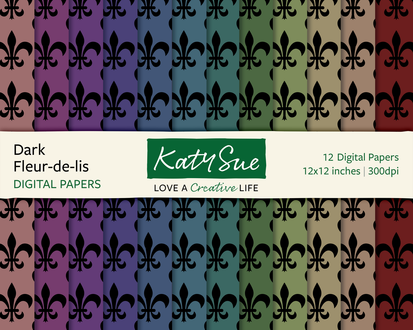 Dark Fleur-de-lis | 12x12 Digital Papers