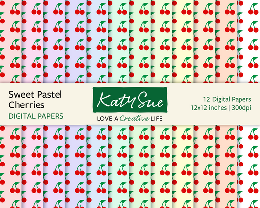 Sweet Pastel Cherries | 12x12 Digital Papers
