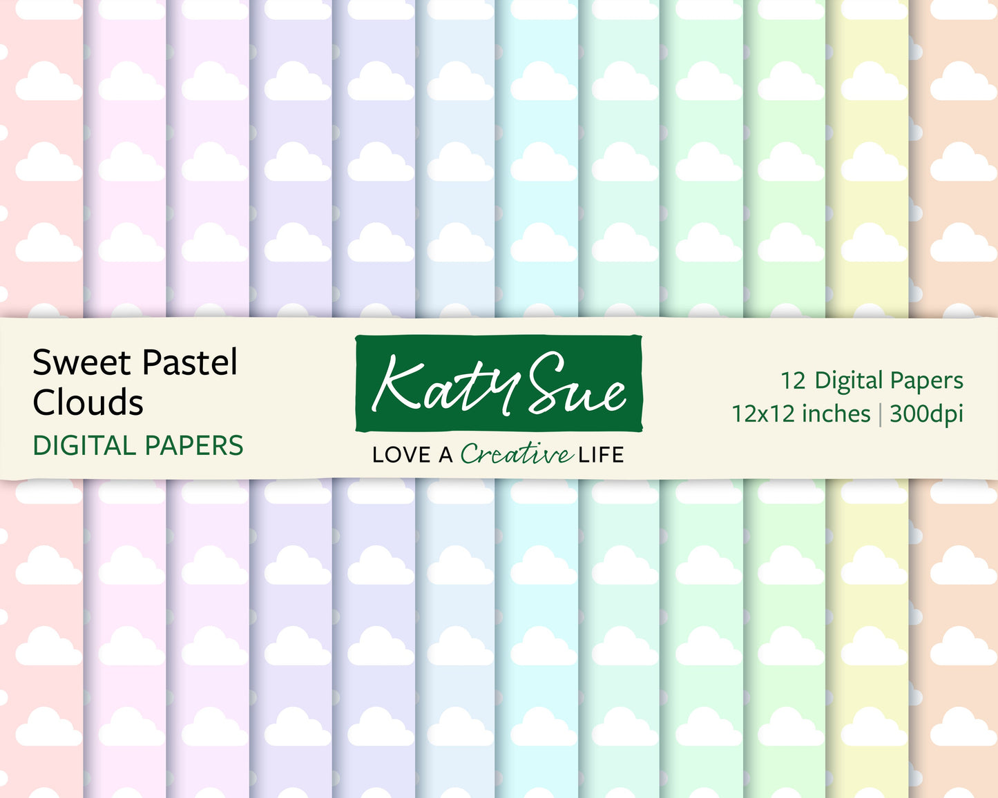 Sweet Pastel Clouds | 12x12 Digital Papers