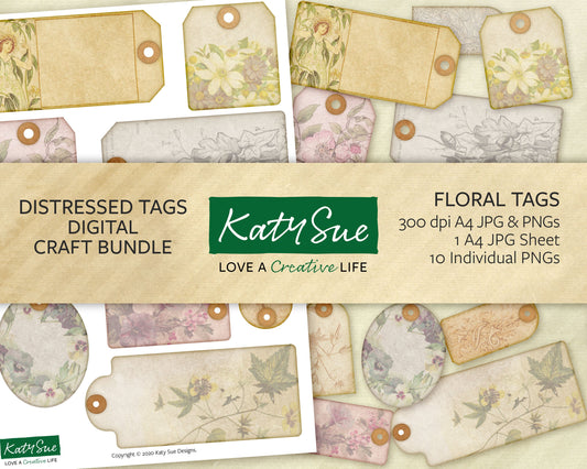 Distressed Floral Tags | Digital Craft Bundle