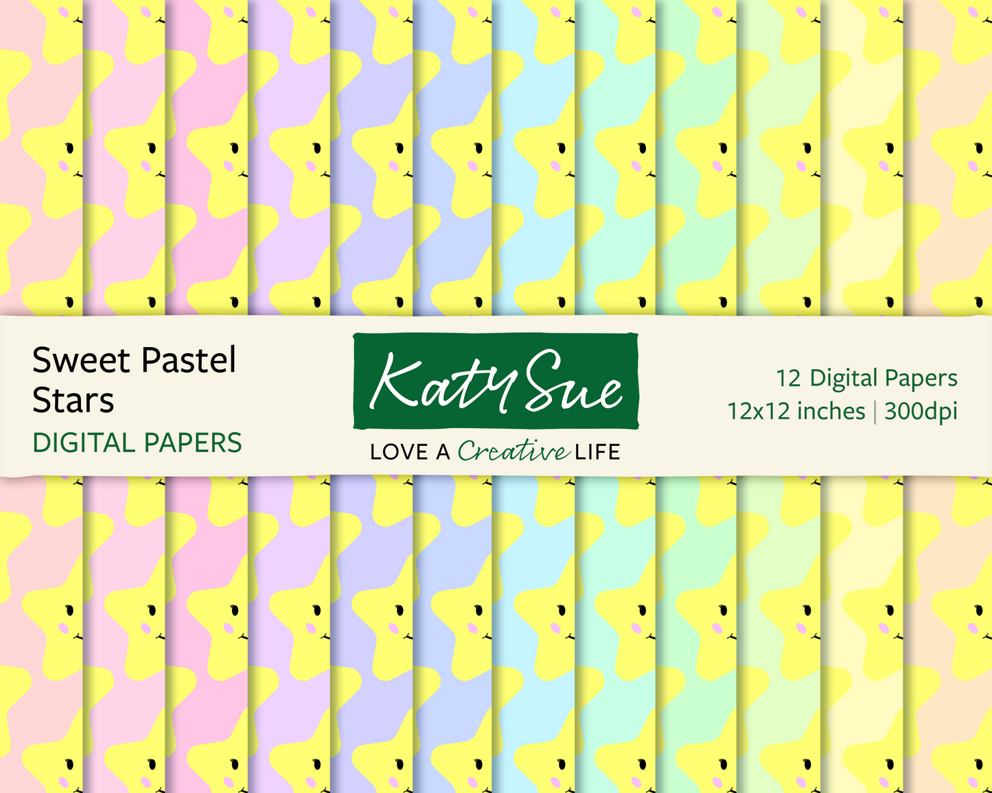 Sweet Pastel Stars, 12x12 Digital Papers