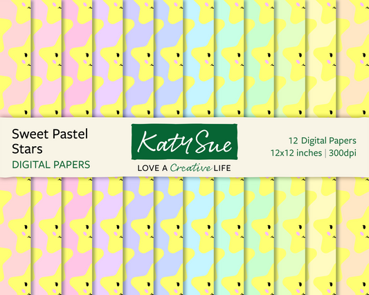 Sweet Pastel Stars, 12x12 Digital Papers